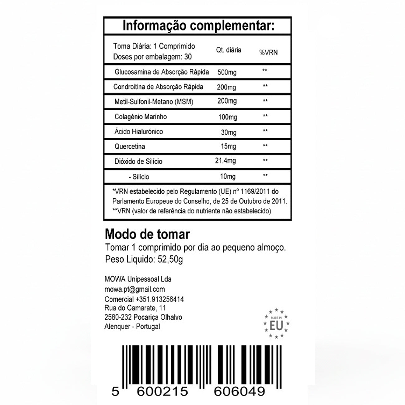 Articulações MOWA - Saúde e Flexibilidade Articular 30 Cápsulas